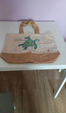 Jute-/Baumwoll Stoff-Tragetasche Tote Bag beige mit Schildkr&ouml;te &bdquo;Chillkr&ouml;te&ldquo;