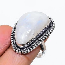 Natural Moonstone Gemstone 925 Sterling Silver Jewelry Ring Size 7 US 