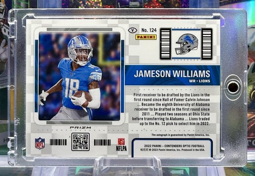 2022 Optic Rookie AUTO Autograph ON CARD Prizm Jameson Williams Detroit Lions - Picture 2 of 2