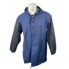 Uniqlo JW Anderson Men's Blue Black Colorblock Long Sleeve Rain Coat Jacket Sz L