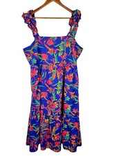J.CREW Women's Blue Ruffle Sleeveless Midi Bright Floral Smocked Dress 18