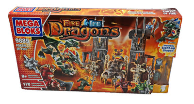 Mega Bloks 9889 Fire Ice Dragons Portal OfFire Light Up Dragon Sealed NIB Art