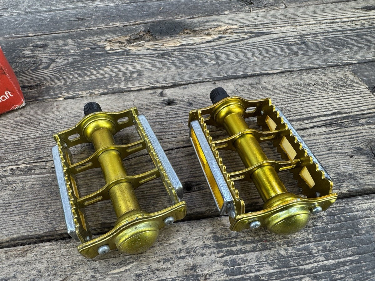 NOS Gold Bmx Pedals Cycle Pro 9/16 Vintage Old School Rat Trap | eBay