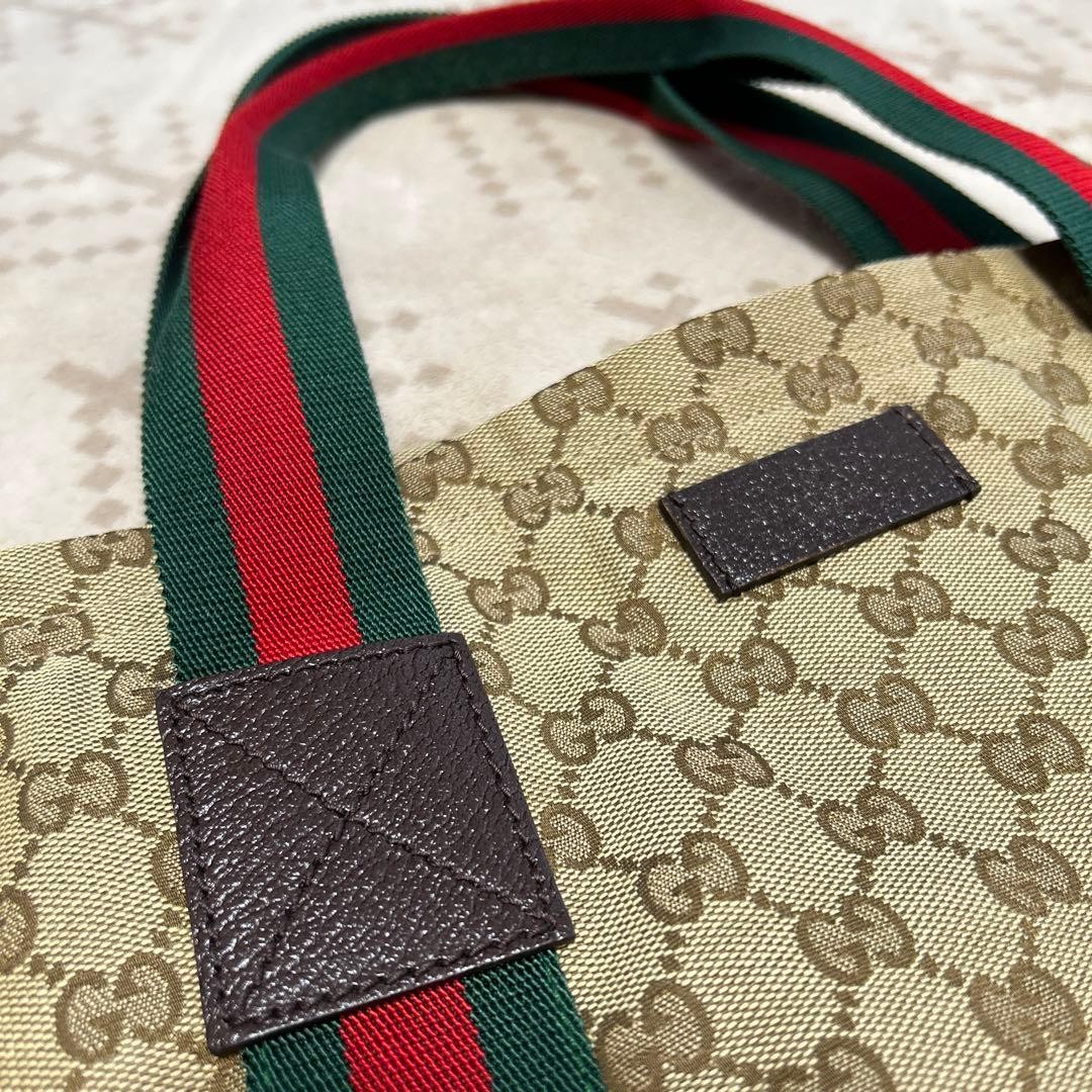 GUCCI GG Pattern Tote Bag Leather Canvas Beige Brown Multi Excellent Condition thumbnail 2