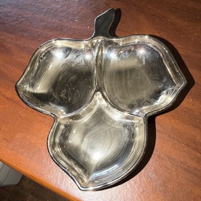 Leaf-Shaped Silver plated Metal Compartment Tray with Three Sections, Polished
