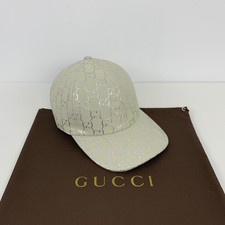 Gucci GG Monogram Silver Lamé Canvas Baseball Cap Hat White Size M