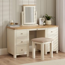 Image of Dressing Table Set with Stool and Mirror Twin Pedestal Marbury Cream Painted