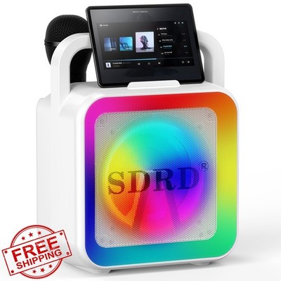 SDRD SD-516 Karaoke Machine White Bluetooth Speaker 2 Mics DJ Light