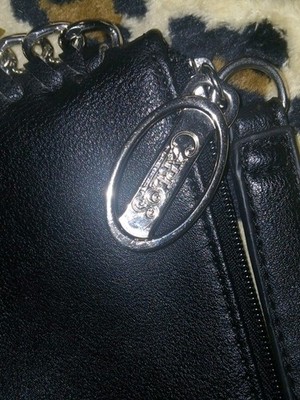 Carlos Black Clutch Bag Chain & Zipper Accents Silver Hardware Zip Closure Wris 