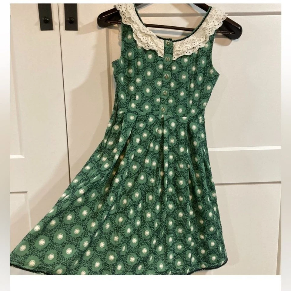 Vestido Juicy Couture Verde Floral Encaje Cuello Botón Delantero Talla 2 Día de San Patricio Foto 3 de 4