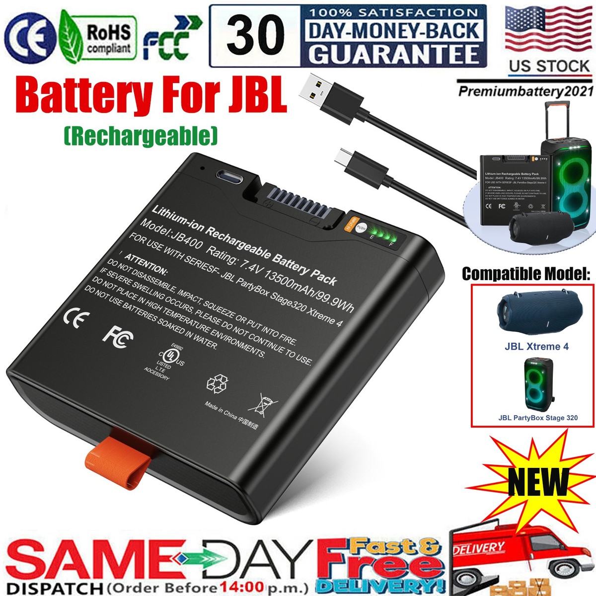 ✓For JBL Battery 400 Replaceable Battery PartyBox Stage 320