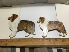 2 Handmade Wooden Handpainted Double-sided COLLIE Plaques/Ornaments/Magnets