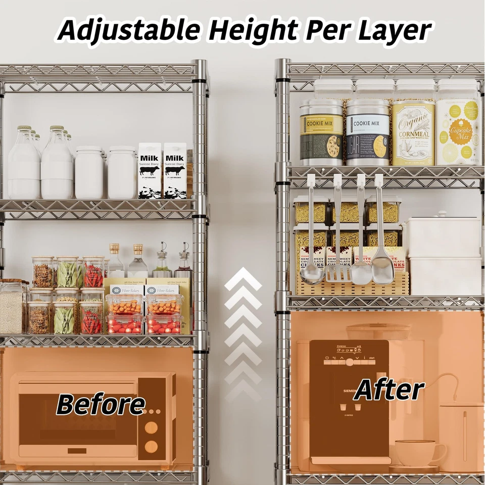 Estantes de almacenamiento de 5 niveles con ruedas 1100 libras estantería de alambre de metal de alta resistencia Foto 4 de 4