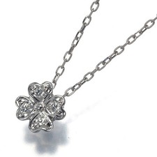 Auth Mikimoto Necklace Diamond 0.07ct Clover 18K 750 White Gold