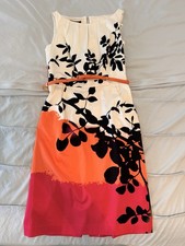 Nine West White/Black/Orange/Pink Floral Sheath Dress Knee Round Neck 6