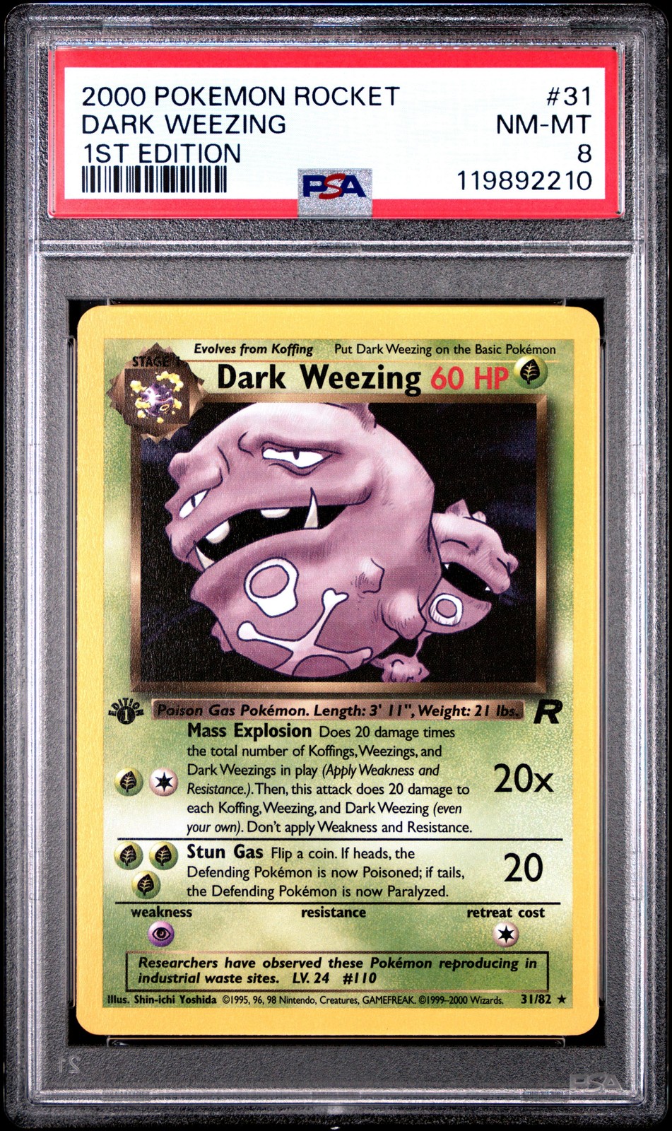2210 Dark Weezing 2000 Pokemon Team Rocket First Edition #31/82 PSA 8