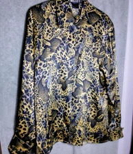 Escada Blouse Womens 42 Large Animal Print Snakeskin Silk Long Sleeve Bold
