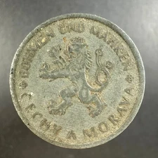 1945 Bohemia & Moravia 1 Koruna WWII Occupation Coin