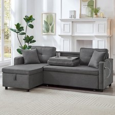Sofa Bed Pull Out 2 In 1 Sectional Sleeper Couch With Storage, Cup Holder, Grau