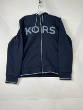 MICHAEL KORS Zip-Front Fleece Logo Hoodie Men's Size M Midnight