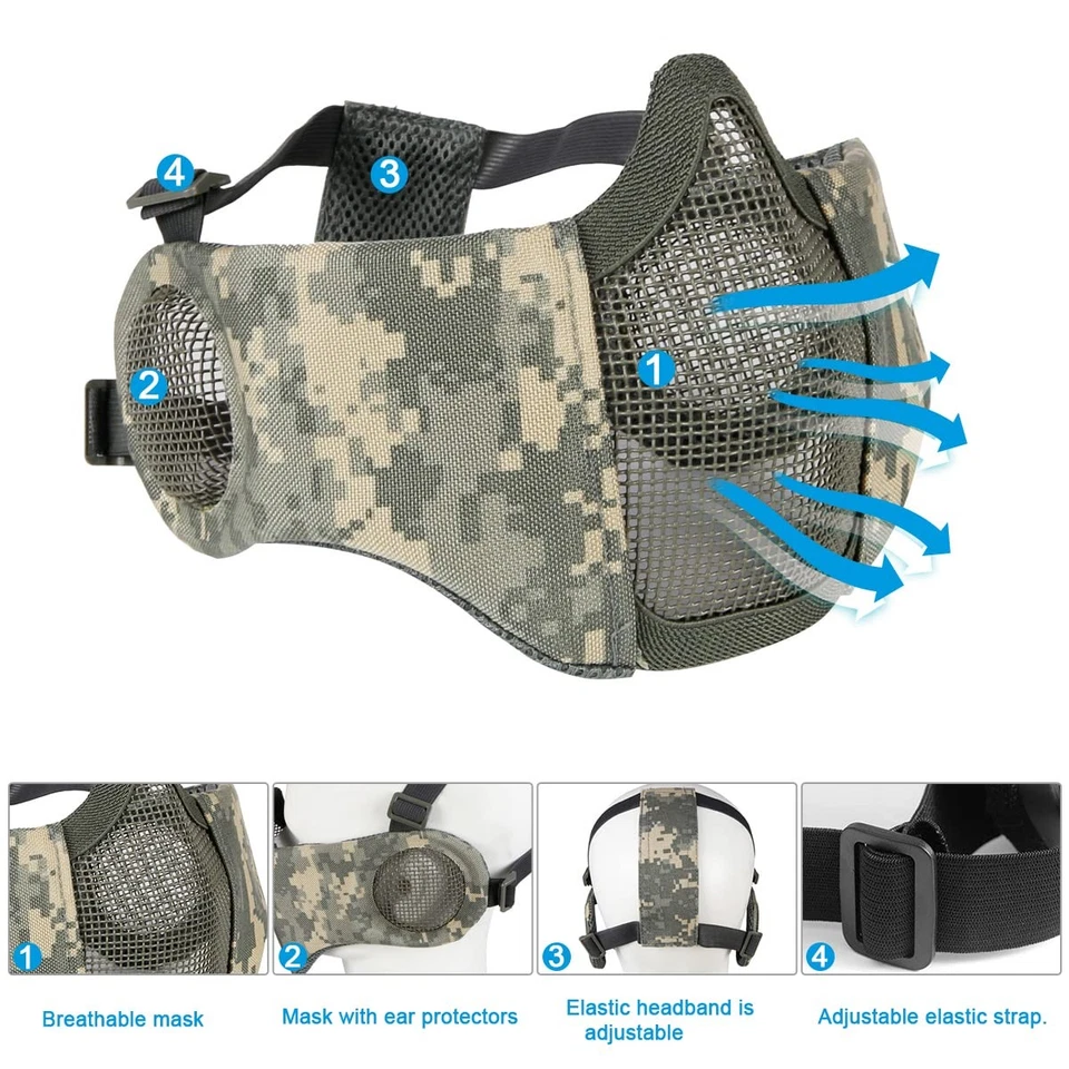 Airsoft Mask with Goggles, Foldable Half Face Airsoft Mesh Mask with Ear Prot... - Image 3 of 4