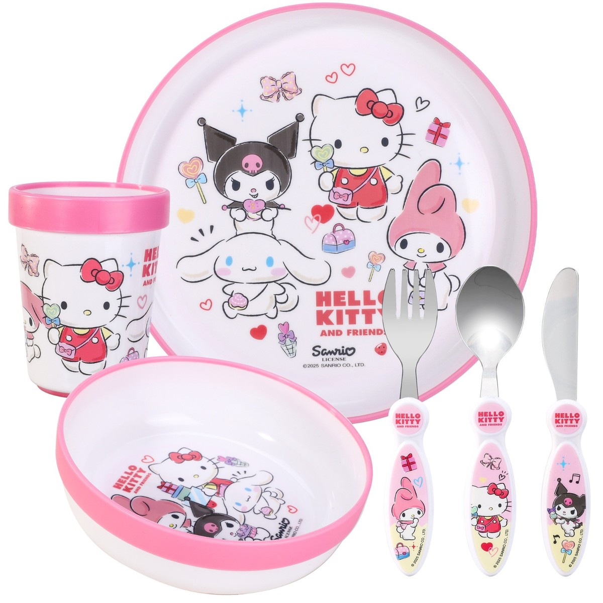 Hello Kitty Kids 6 Piece Dinnerware Cutlery Set Plate/Bowl/Cup