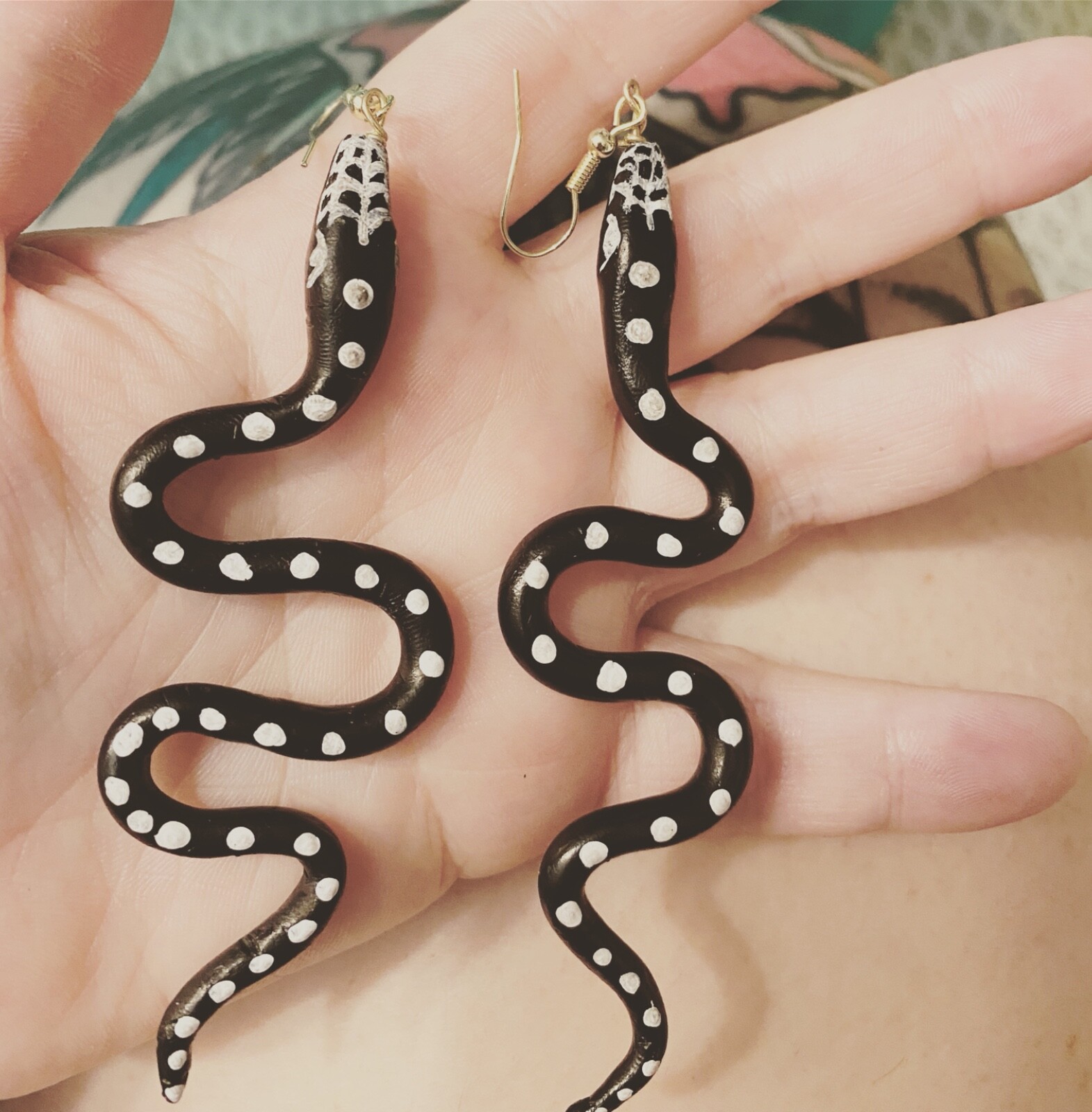 handmade Snake polymer clay earrings With Web On Snoot. Alternative