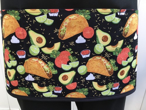 (Choose Print) Food server waitress waist Half apron 3 pocket Restaurant Black - Picture 8 of 12