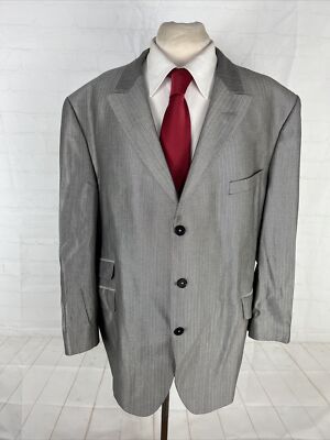 Custom Made Men's Grey Herringbone Silk Blazer 46S $395