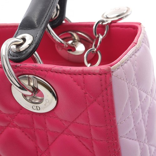 Dior LADY DIOR Cannage 2way shulder Handbag leather Pink Purple Black Used Women - Picture 10 of 12