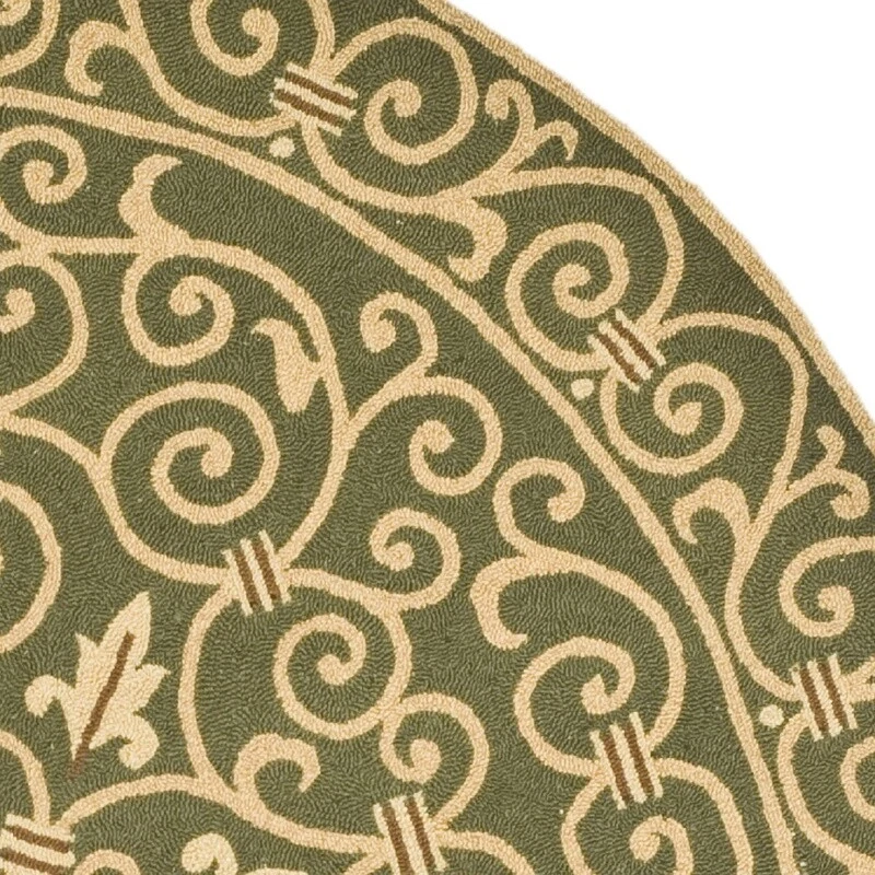 Wool Area Rug Indoor Round 3ft Hand Hooked Geometric Border Transitional Style - Image 4 of 4