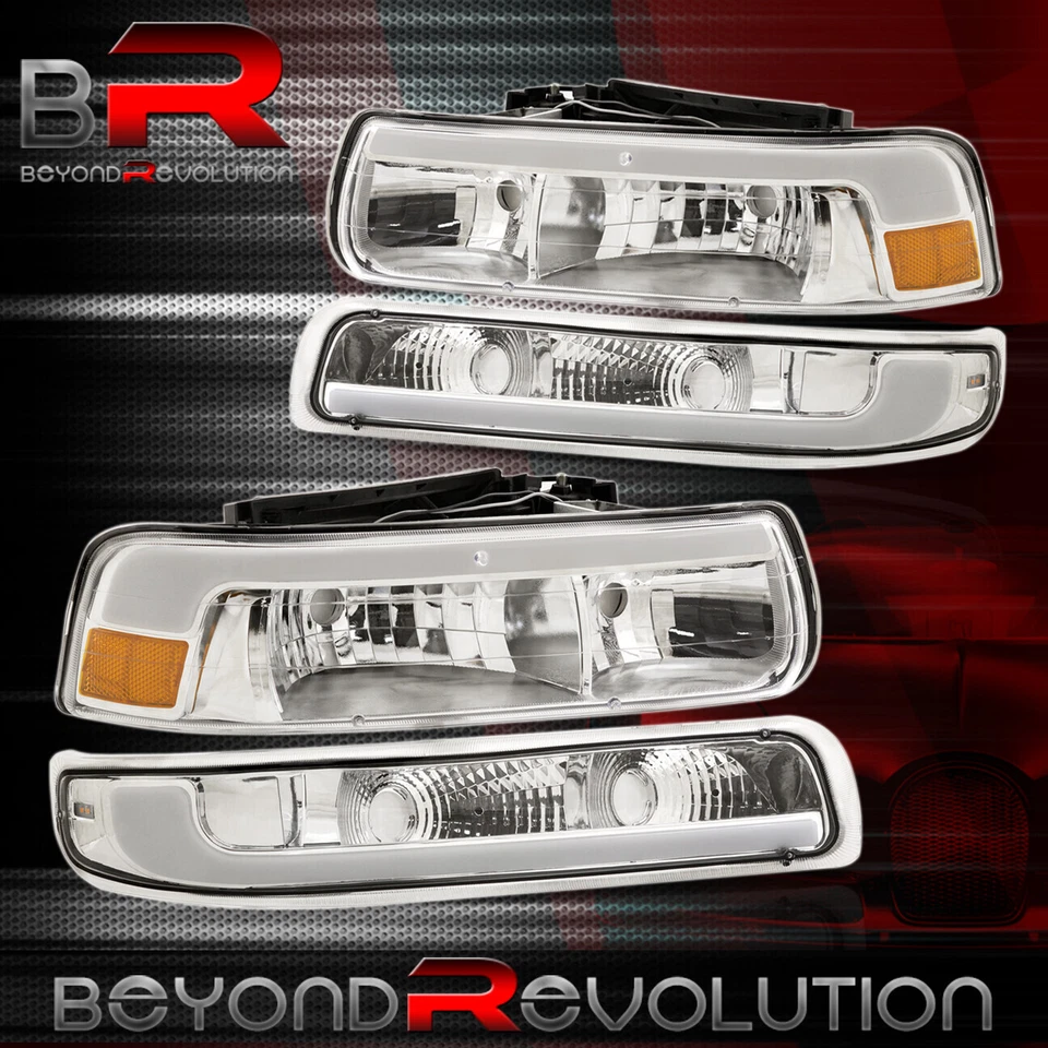 Farol LED DRL cromado + lâmpada de sinalização para 1999-2002 Silverado 1500 2500 HD 3500 - Imagem 4 de 4