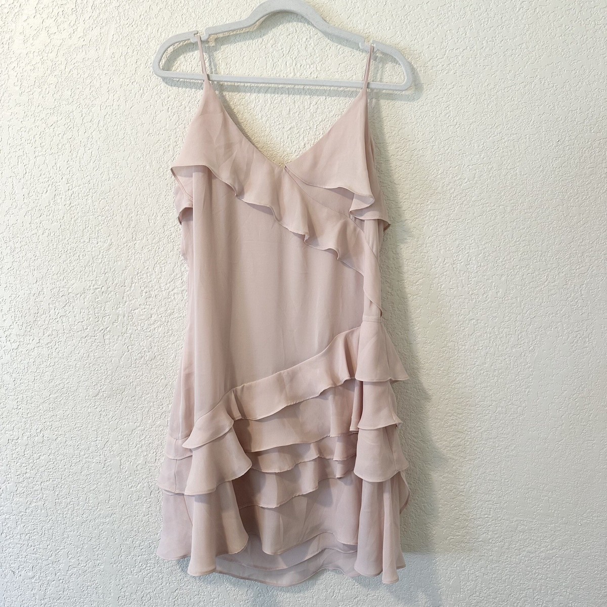 Parker Athens Ruffle Frill Coquette Mini Dress in Baby Pink Size L | eBay
