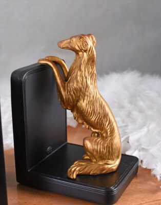 Supports De Livre Art Déco Figurine Whippet - Chien En Polyrésine Doré - Dimensions Environ 14,5x10x8 Cm - Neuf