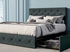 Full Platform Storage Bed Frame with 4 Drawers & Adjustable Headboard, Dark Grey