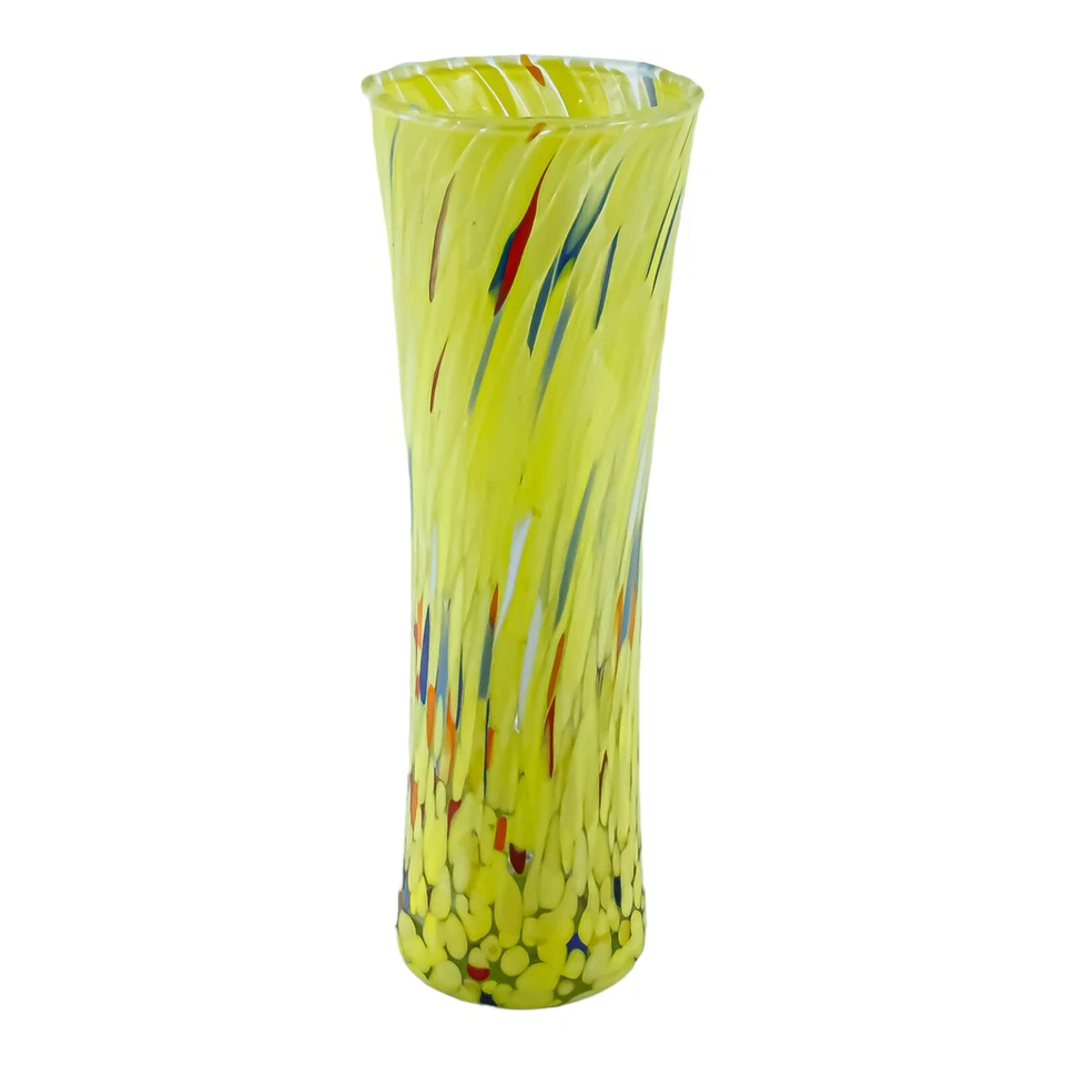 Murano Glasvase Gelb Multi Handgefertigt Millefiori 19cm Hoch Venedig Italien - Bild 3 von 4