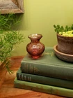 Fenton ? Perfect Condition Mini Cranberry Glass Vase Leaf Design 2 1/2"Tall