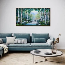 Pogusmavi Green Forest Canvas Landscape Wall Art - Framed Artwork for Living ...