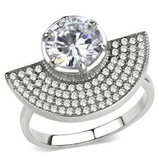 Round Cut Simulated Diamond Egyptian Princess Art Deco Ring White Gold Plated