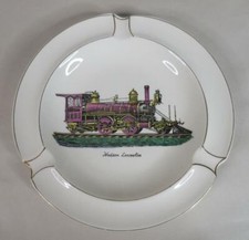 Hudson Locomotive 7.5" White Ceramic Train Ashtray with Gold Trim