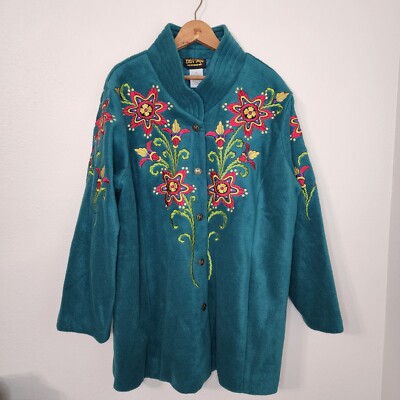 Bob Mackie Embroidered Fleece Jacket with Quilted Collar 2X Plus