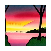 Sunset Lake Landscape Watercolour Loch Huge Wall Art Square Print Picture