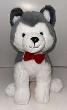 FAO Schwarz Siberian Husky Puppy Dog Plush with Red Bow Tie Blue Eyes 12