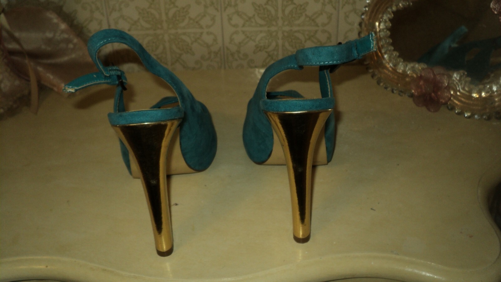 TURQUOISE OPEN TOE SLINGBACKS PLATFORM SANDALS SU… - image 3
