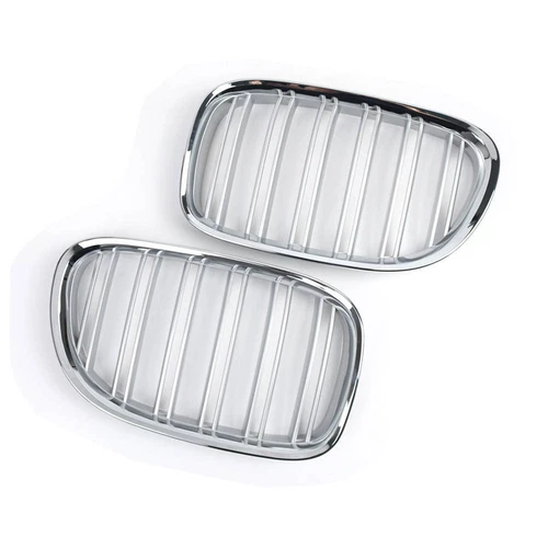 For BMW F01 F02 F03 F04 2009-15 2Pcs Chrome Dual Slat Front Bumper Kidney Grille - Picture 4 of 8