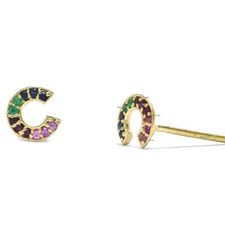 14k Solid Yellow Gold Rainbow Horse Show Tiny Studs Earrings Fine Gift Jewelry