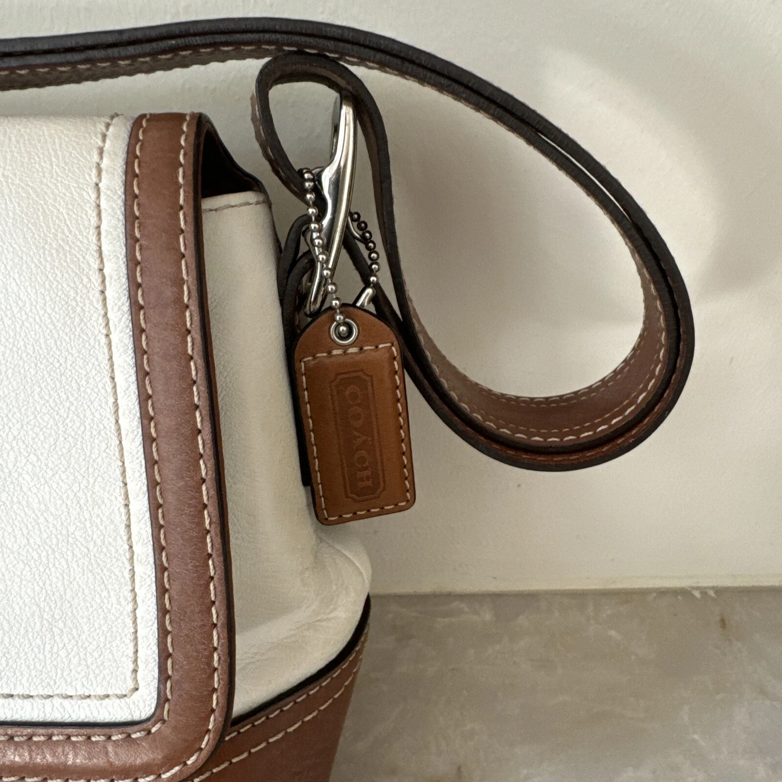 Borsa Coach Hampton Bay avorio marrone bordo vera pelle 2007 classica