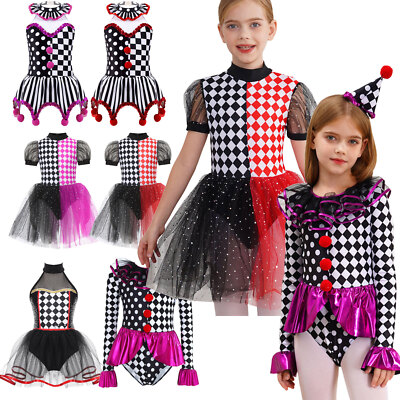 DE Kinder Clown Ballett Kostüm Mädchen Zirkus Outfits Halloween Tutu Kleider