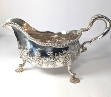 Antique English Sterling Silver Floral Gravy Boat, 9-1/2'' Long