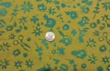 100 Cotton Fabric Andover Batik "Stitched" Bluish Green on Olive By the Yard